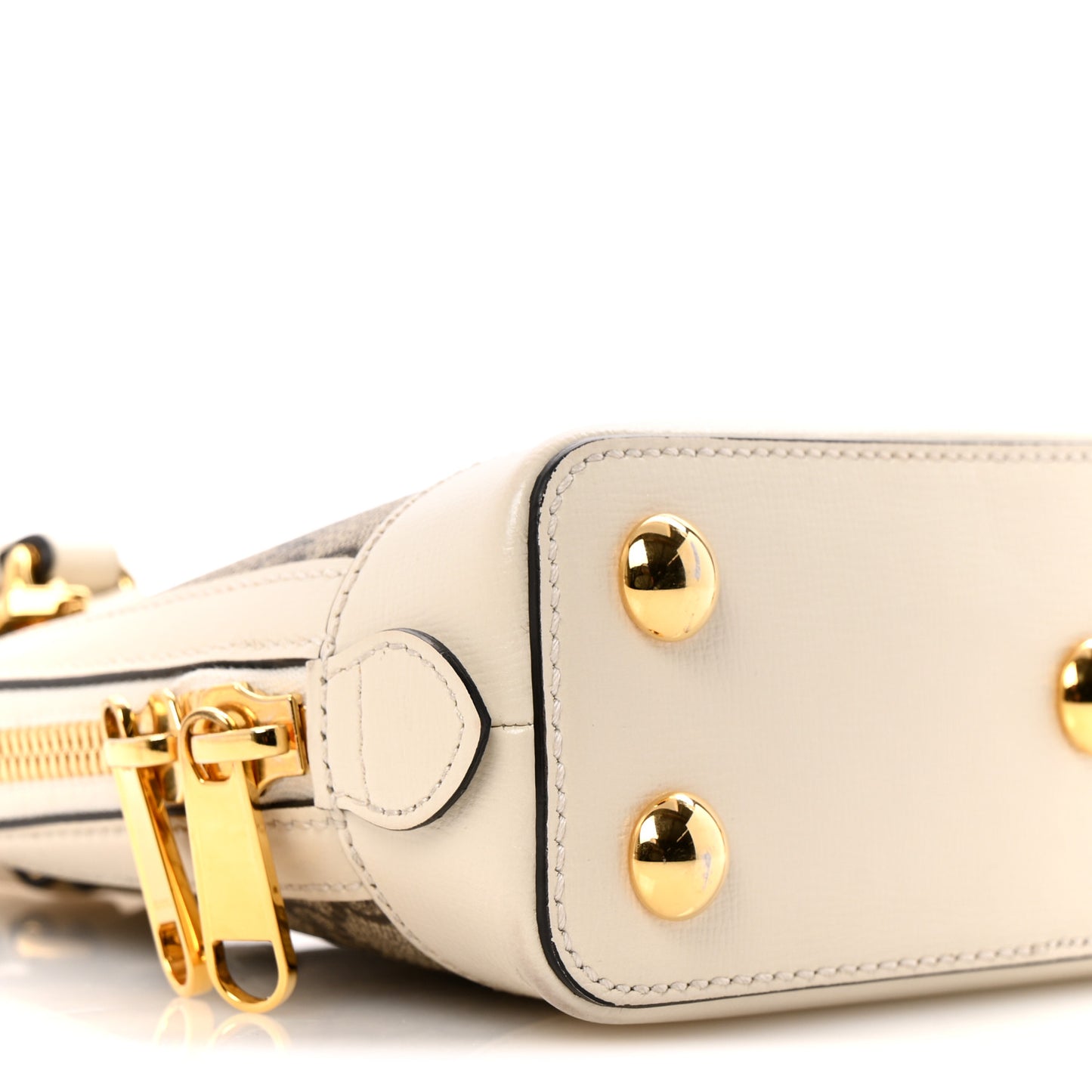 GG Supreme Monogram Azalea Calfskin Mini Horsebit 1955 Top Handle Bag Beige Ebony Mystic White