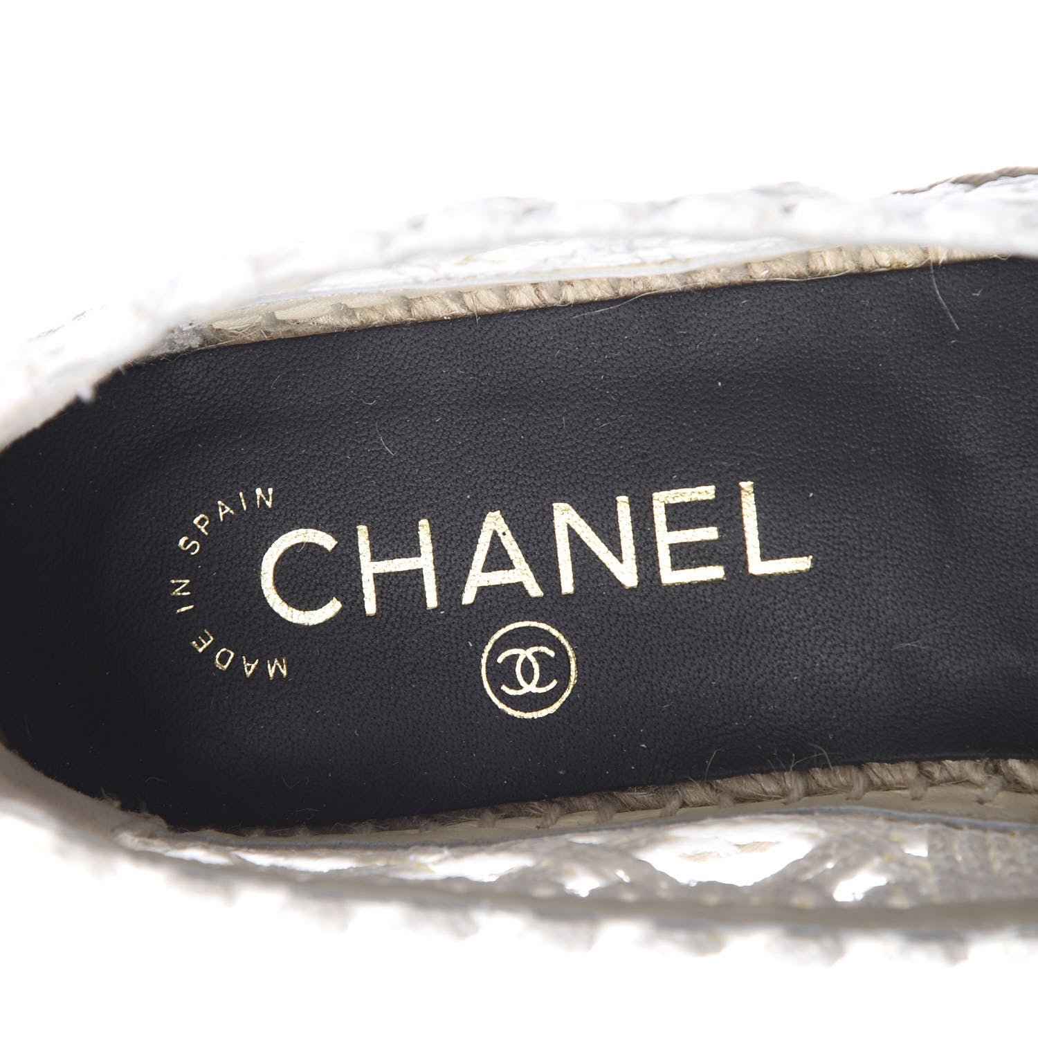 Chanel Woven Fabric Grosgrain CC Espadrilles 38 White Black 6 of 13