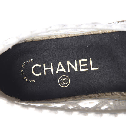 Chanel Woven Fabric Grosgrain CC Espadrilles 38 White Black 6 of 13