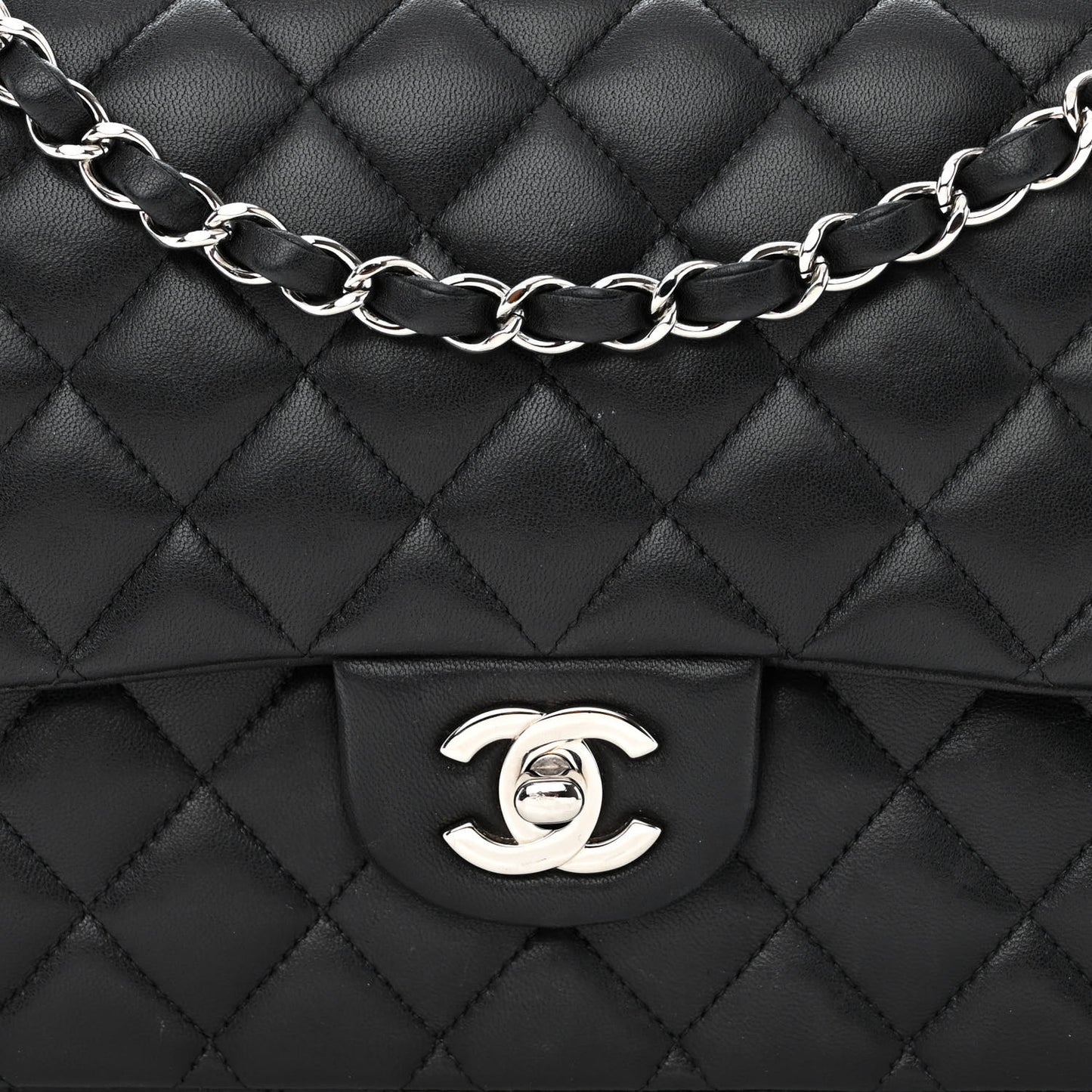 Lambskin Quilted Medium Double Flap Black