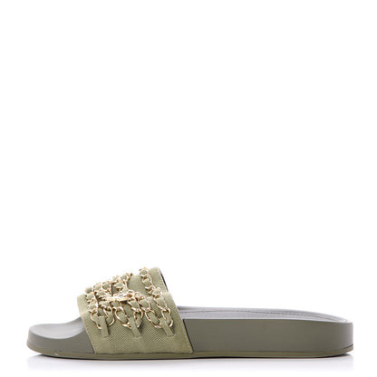Chanel Canvas Chain Flat Sandals 36 Khaki 1 of 9