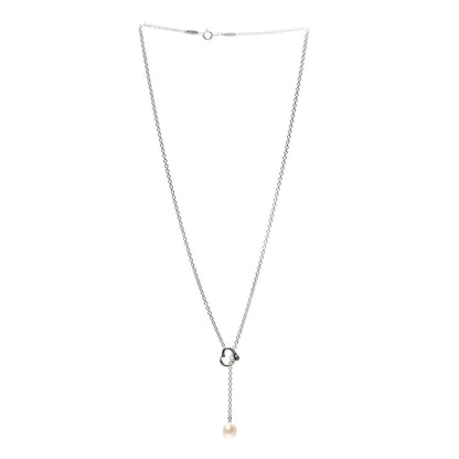 Tiffany Sterling Silver Pearl 9-9.5mm Elsa Peretti Open Heart Lariat Necklace 3 of 5