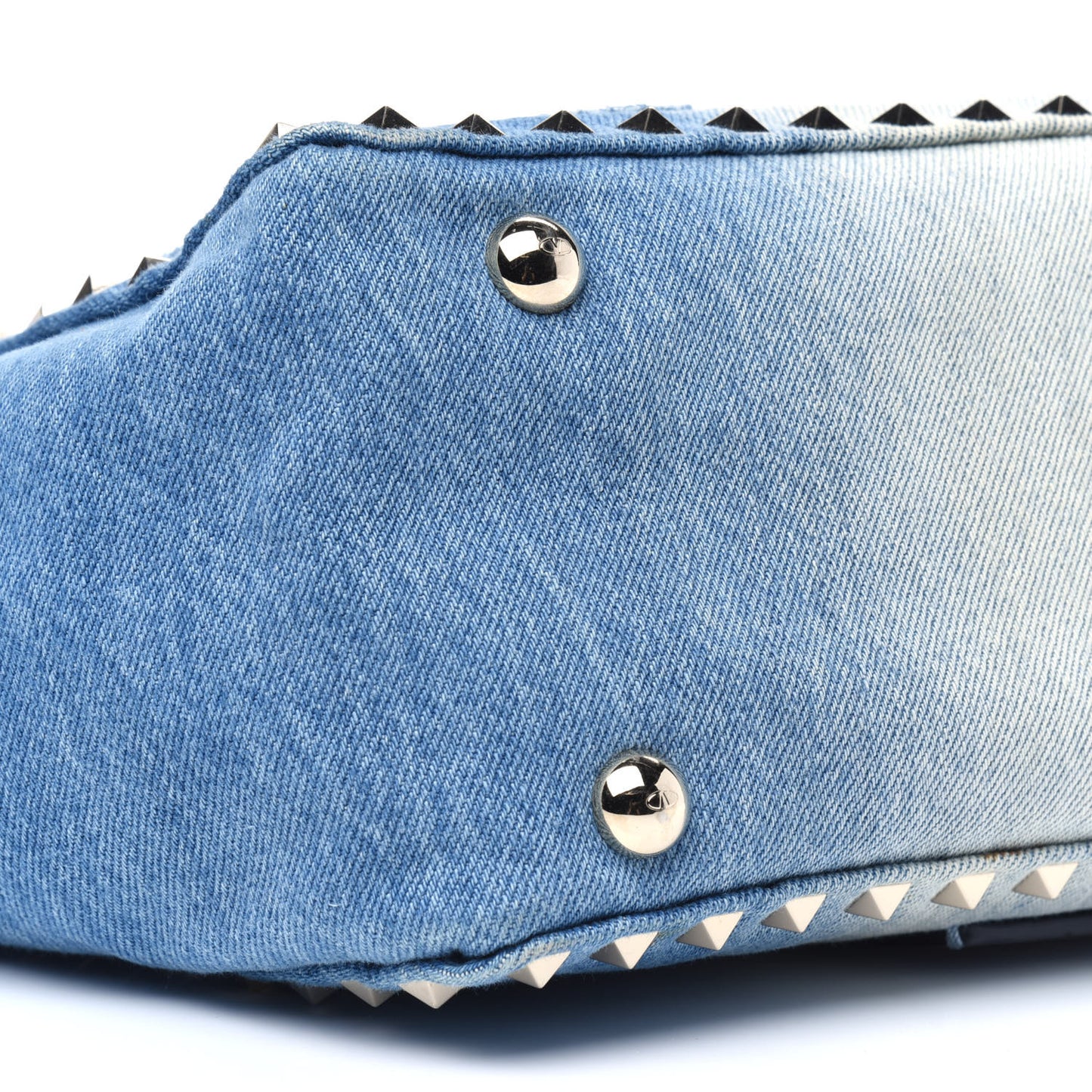 Denim Butterfly Embroidered Small Rockstud Tote Light Denim