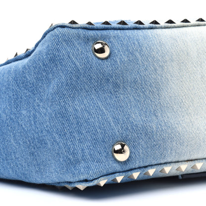 Valentino Garavani Denim Butterfly Embroidered Small Rockstud Tote Light Denim 10 of 13