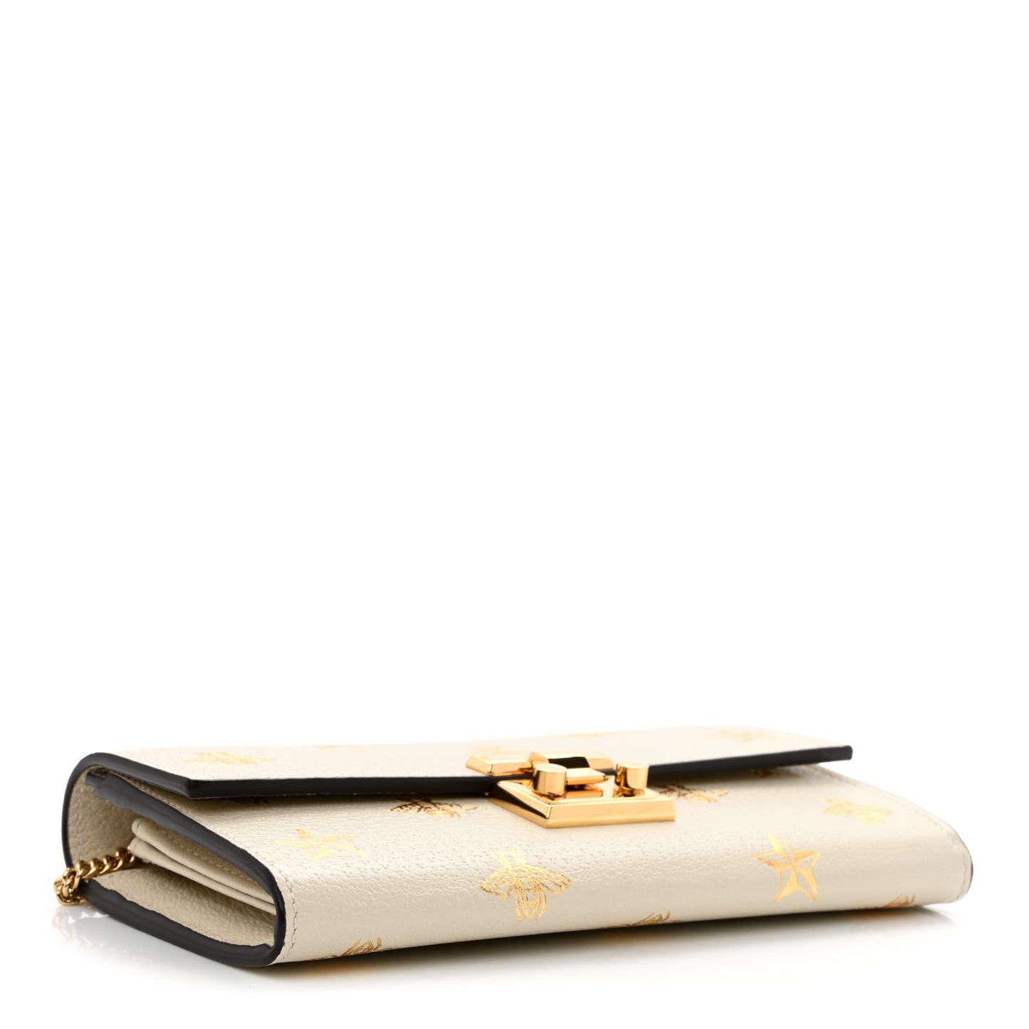Grained Calfskin Bee Star Continental Chain Wallet White