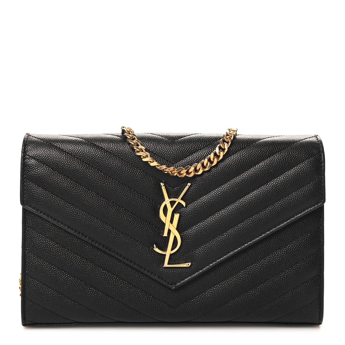 Grain De Poudre Matelasse Chevron Monogram Chain Wallet Black