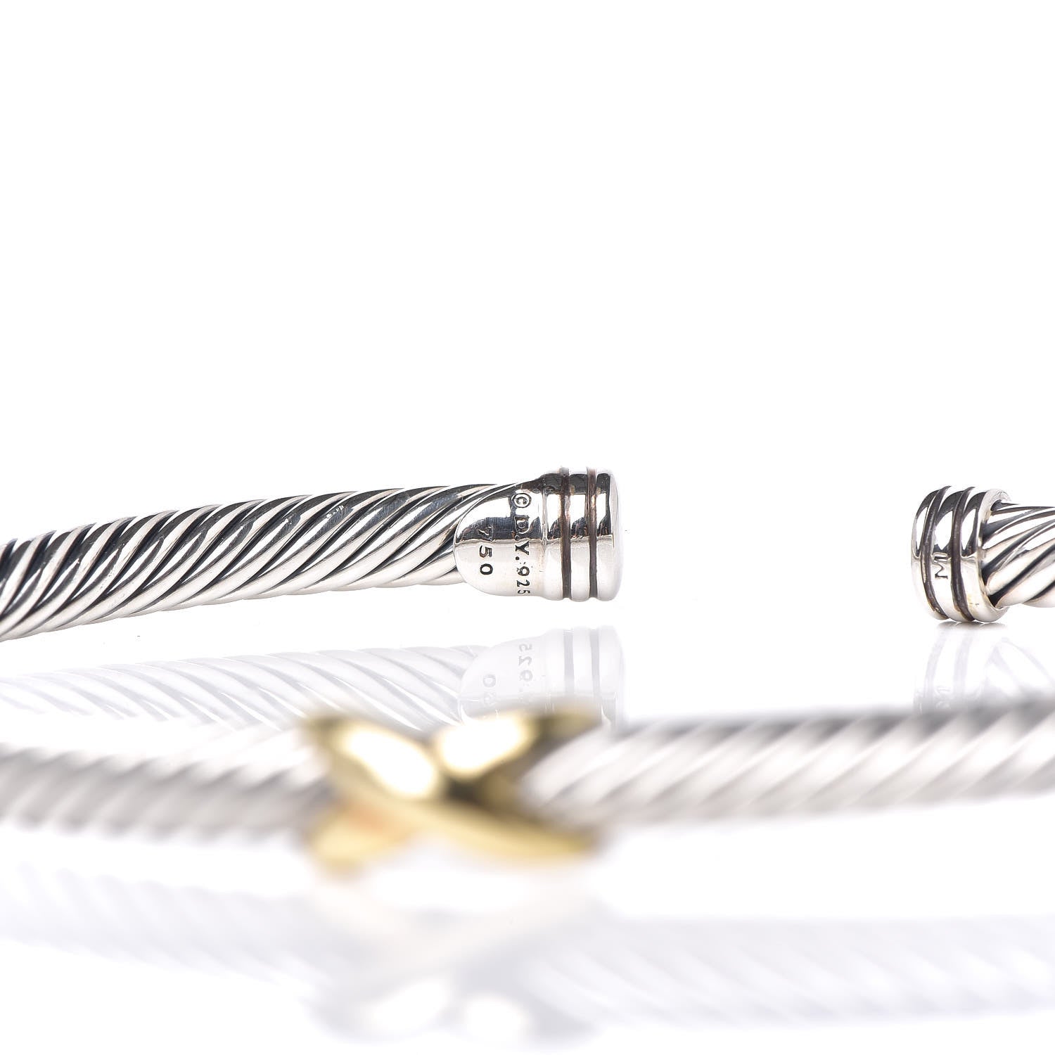 David Yurman Sterling Silver 18K Yellow Gold 4mm X Station Cable Bracelet 5 of 7