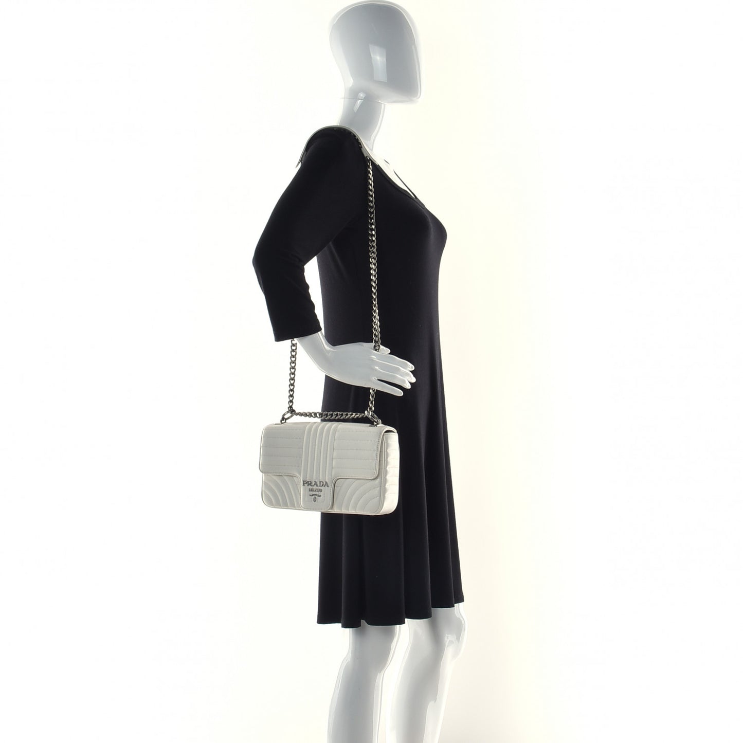 Soft Calfskin Impunture Diagramme Medium Chain Flap Shoulder Bag White