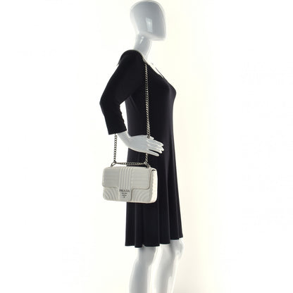 Prada Soft Calfskin Impunture Diagramme Medium Chain Flap Shoulder Bag White 3 of 12