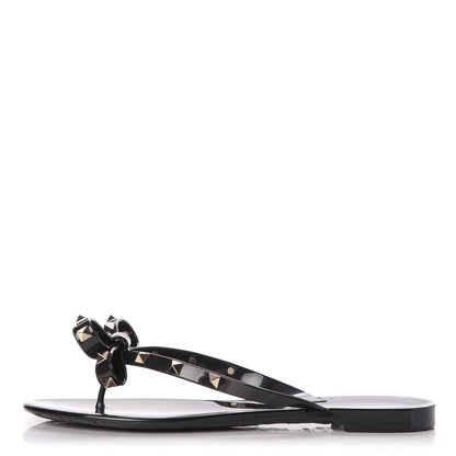 Valentino Garavani PVC Jelly Rockstud Bow Thong Sandals 40 Black 1 of 8