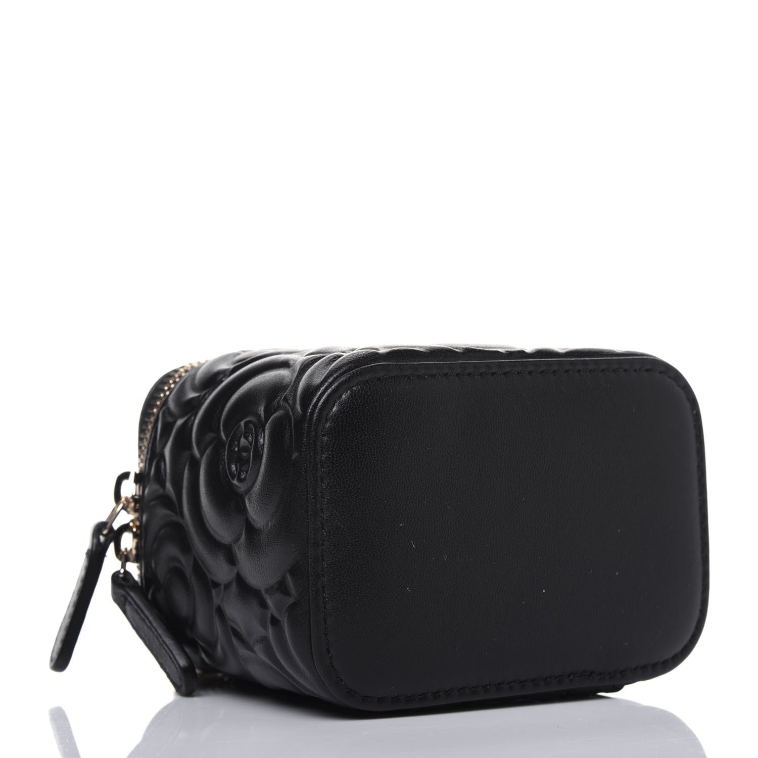 Chanel Lambskin Camellia Embossed Mini Vanity Case With Chain Black 4 of 10