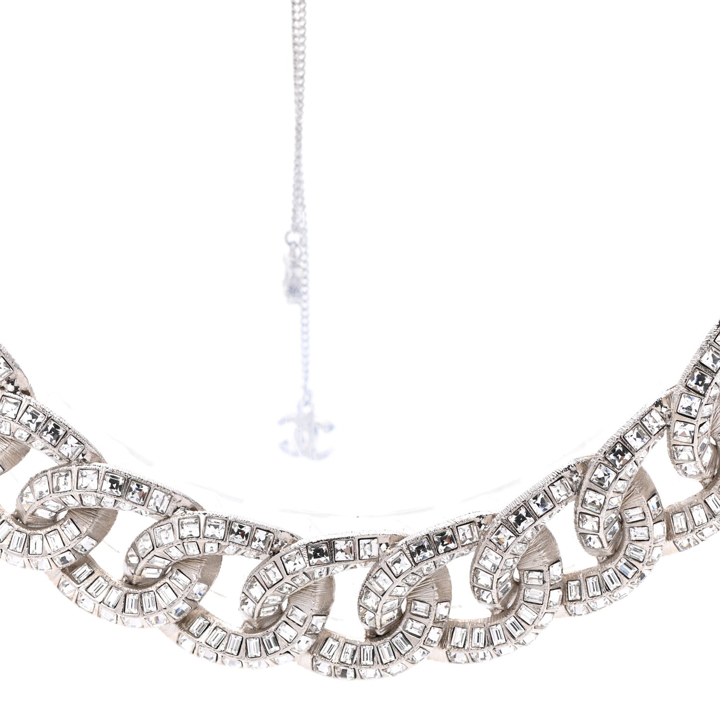 Baguette Crystal CC Chain Link Choker Necklace Silver