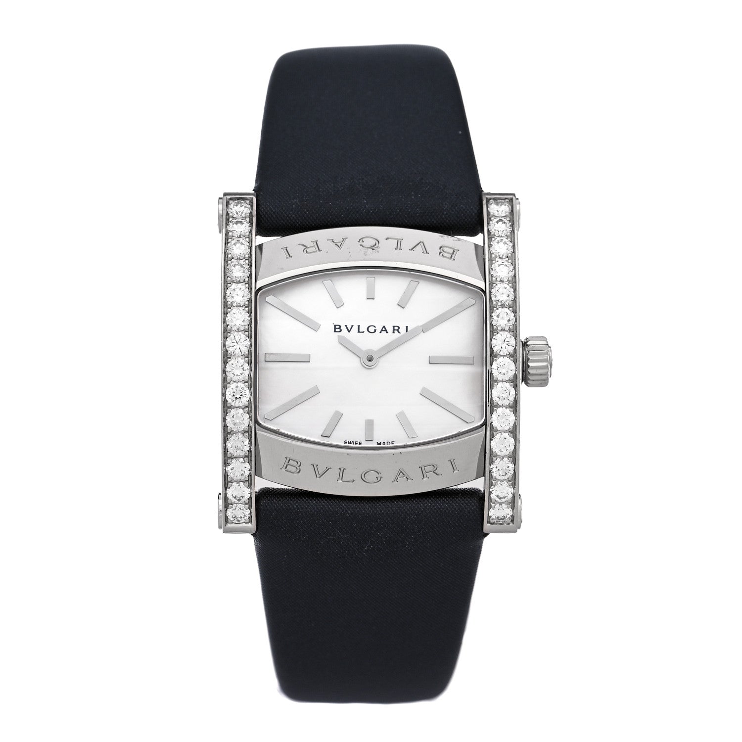 Bulgari 18K White Gold Satin Diamond Bezel Mother of Pearl 31mm Assioma Quartz Watch 1 of 5