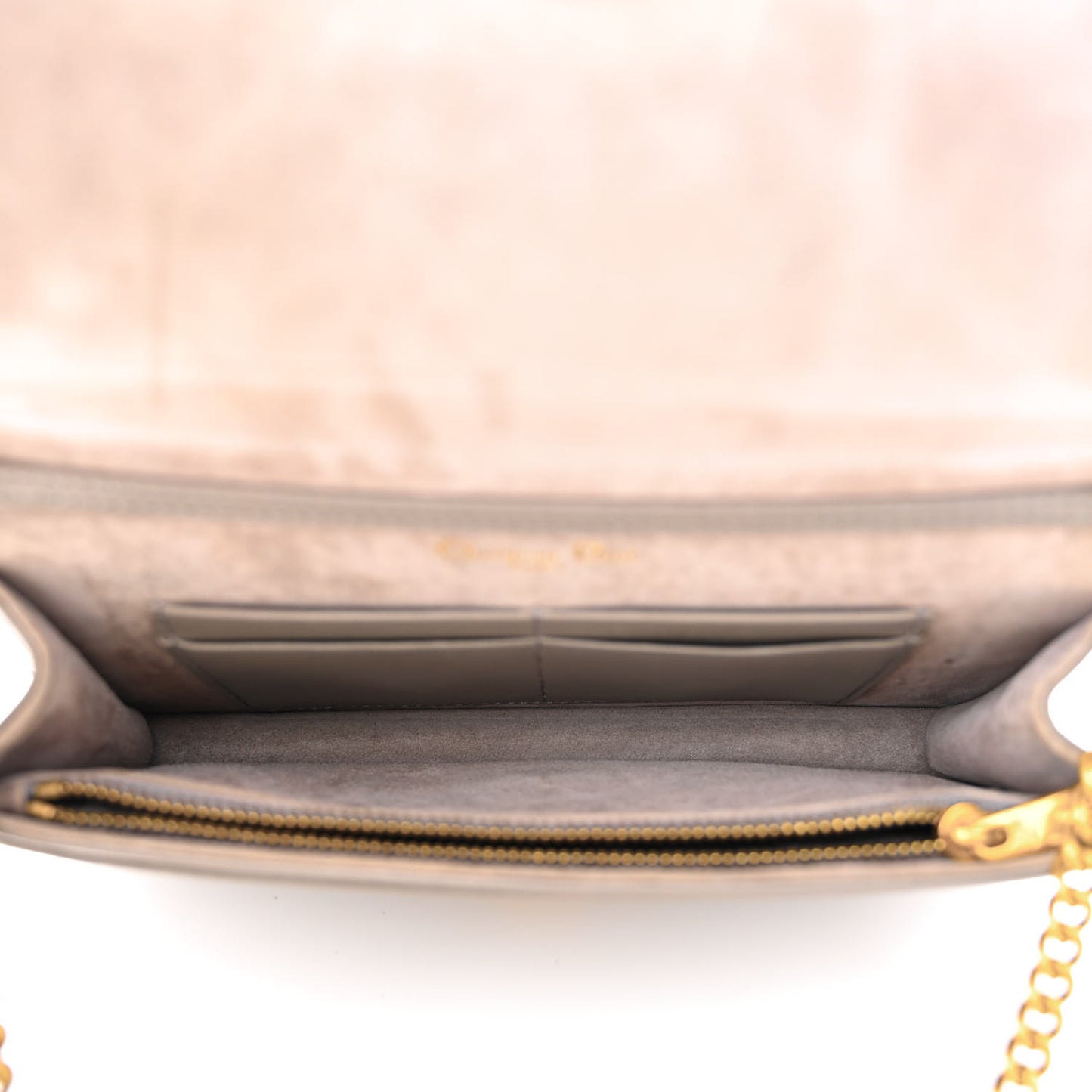 Calfskin Studded Diorama Wallet on Chain Pouch Grey