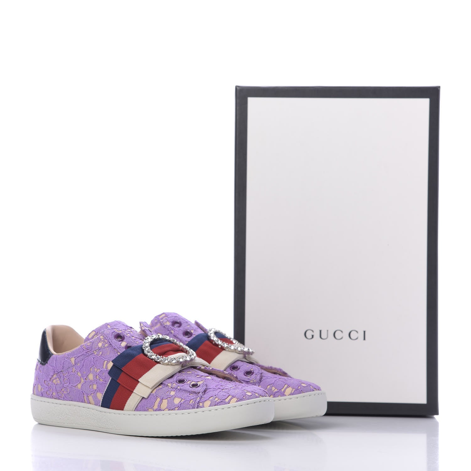 Gucci Lace Crystal Sylvie Web Flower Leaf Womens Ace Sneakers 36.5 Wisteria Perfect Pink 11 of 11