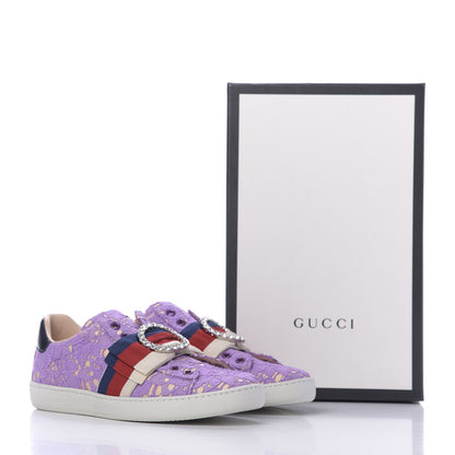 Gucci Lace Crystal Sylvie Web Flower Leaf Womens Ace Sneakers 36.5 Wisteria Perfect Pink 11 of 11