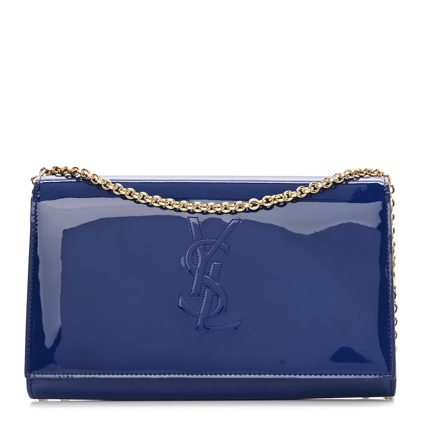 Patent Calfskin Belle de Jour Chain Clutch Blue