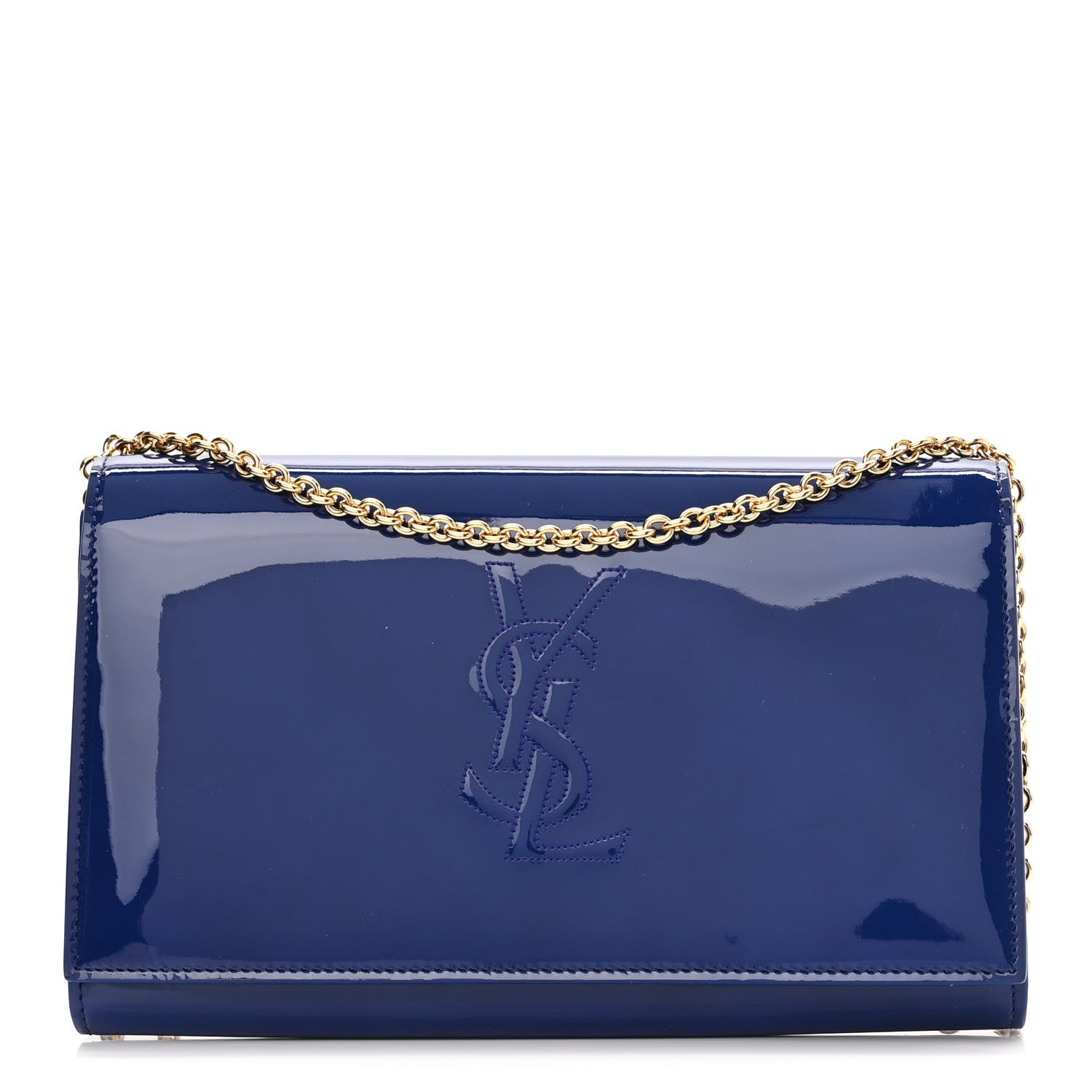 Saint Laurent Patent Calfskin Belle de Jour Chain Clutch Blue 1 of 9