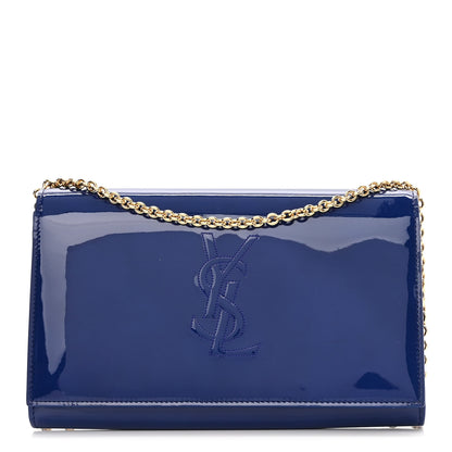 Saint Laurent Patent Calfskin Belle de Jour Chain Clutch Blue 1 of 9