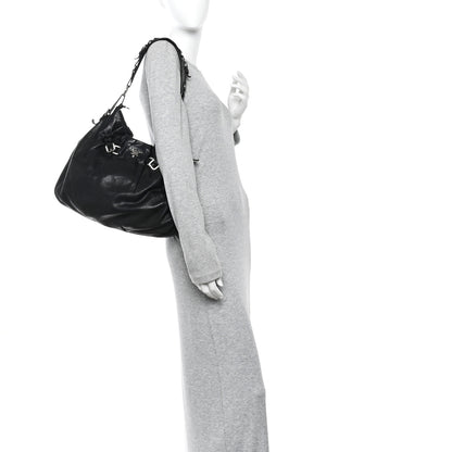 Prada Soft Calf Pleated Hobo Black 2 of 10