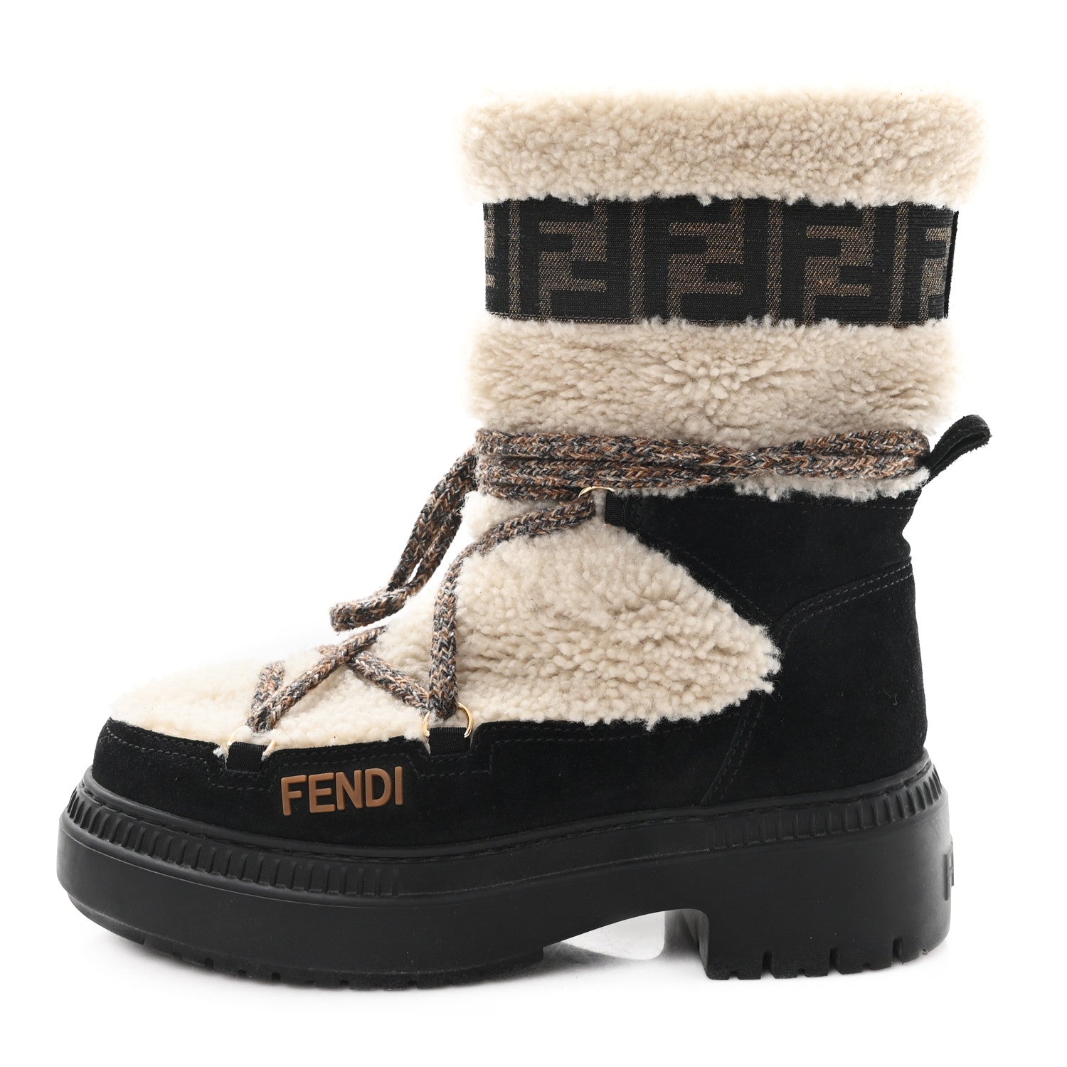 Fendi Sheepskin Suede Apres Chic Boots 38 Black 1 of 9