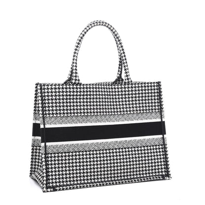Christian Dior Canvas Houndstooth Embroidered Medium Book Tote Black White 2 of 10