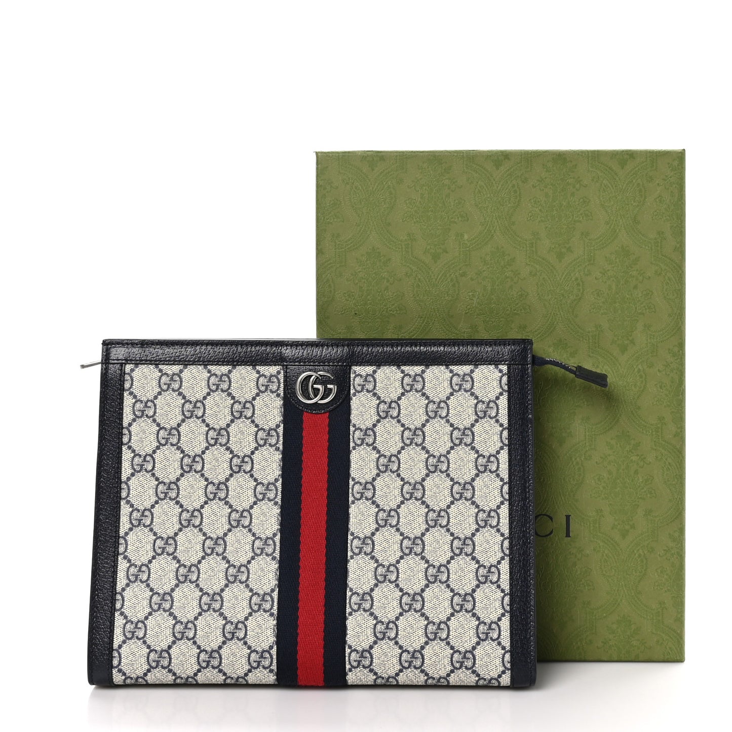 GG Supreme Monogram Web Ophidia Pouch Beige Blue