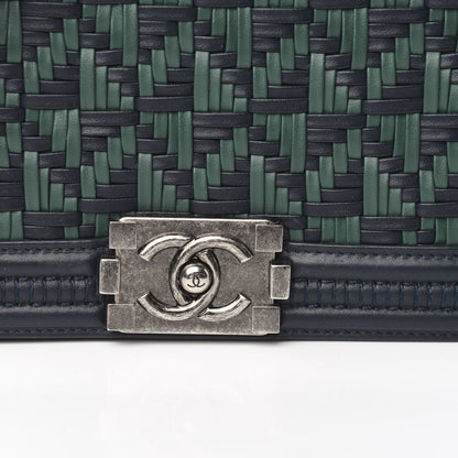 Chanel Calfskin Woven Medium Boy Flap Navy Green 10 of 11