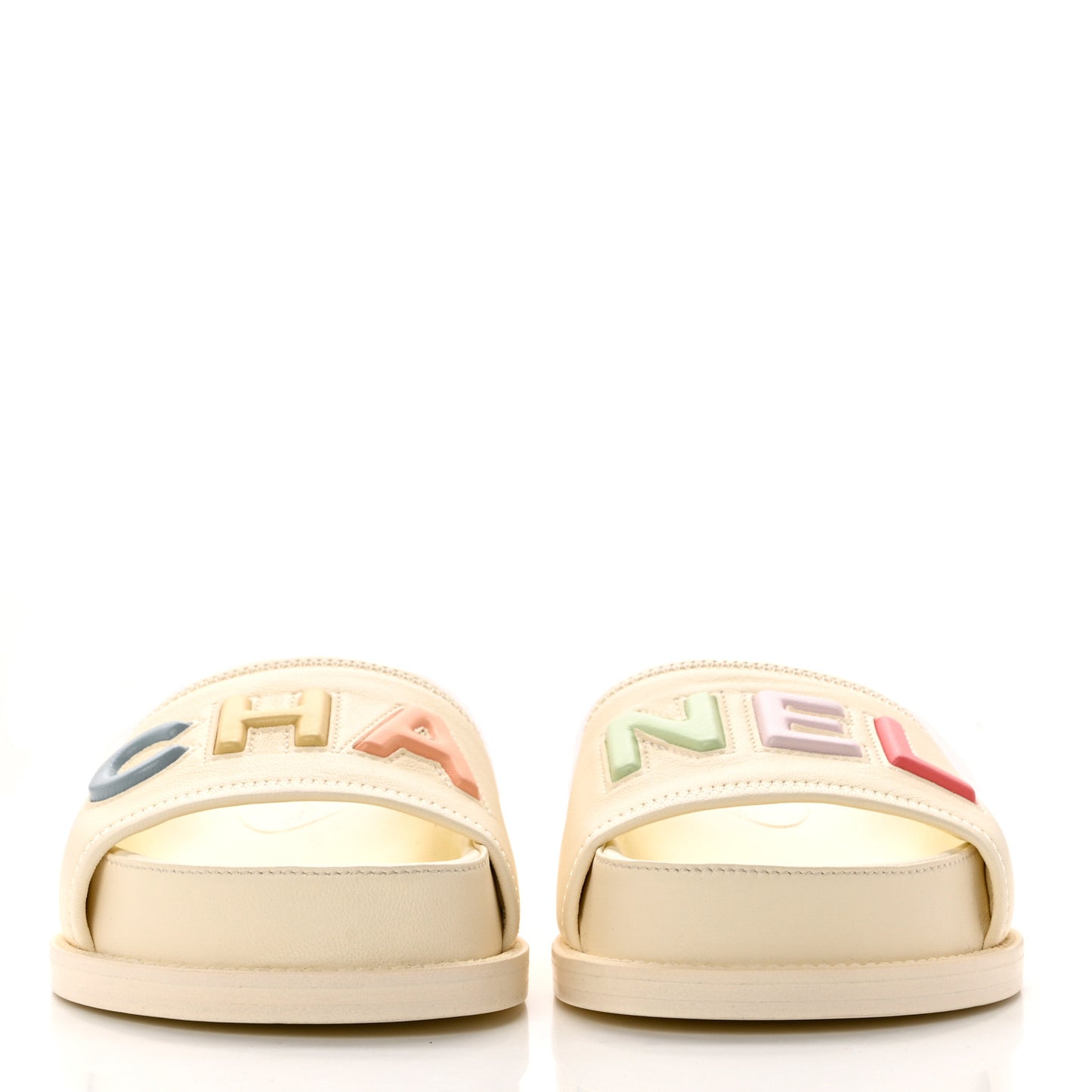 Lambskin Cha-Nel Mule Sandals 35 Ivory Multicolor