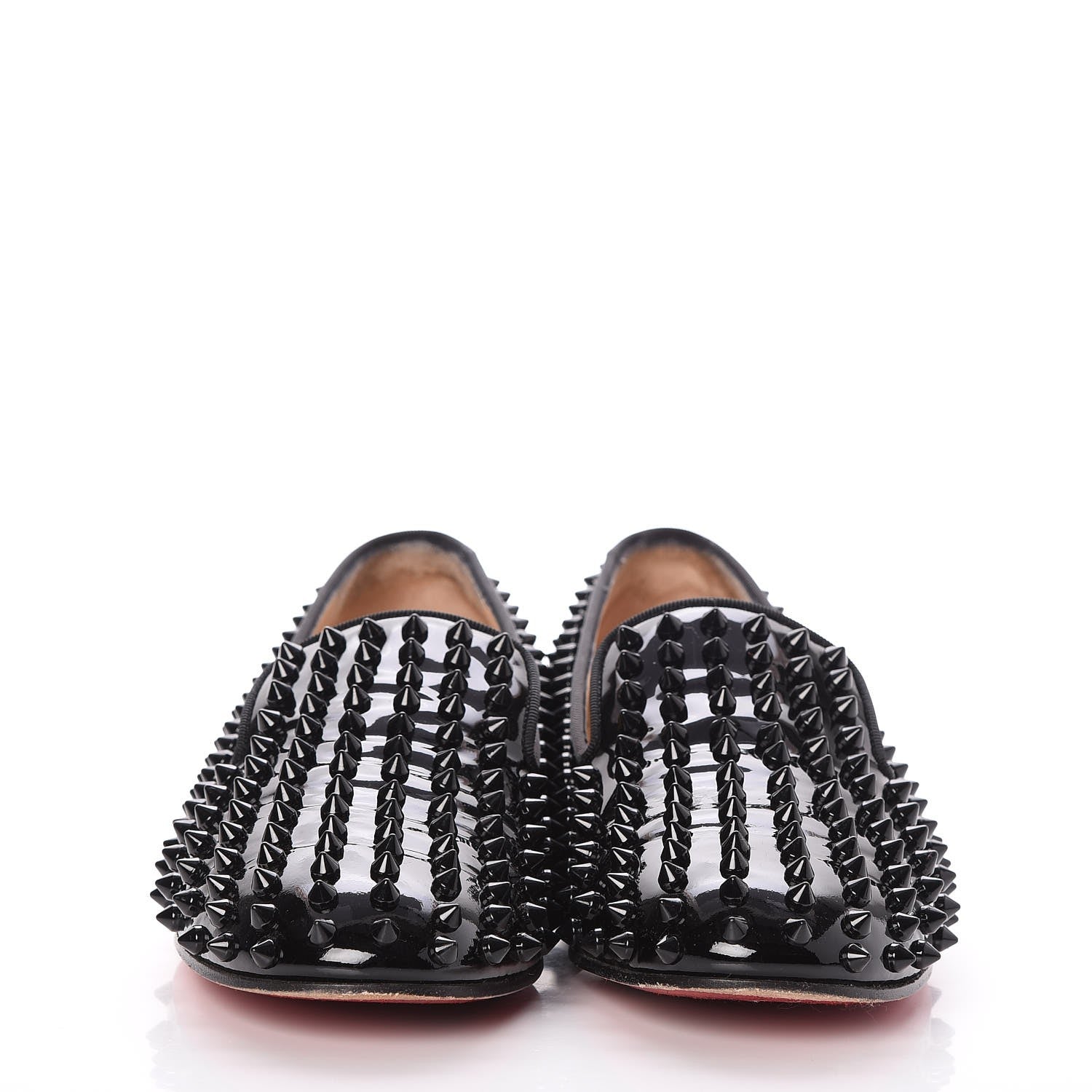 Christian Louboutin Patent Calfskin Rolling Spikes Loafers 38 Black 2 of 10