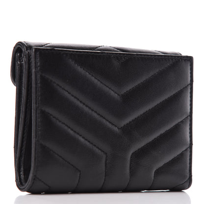 Saint Laurent Lambskin Y Quilted Monogram Compact Loulou Wallet Black 3 of 7