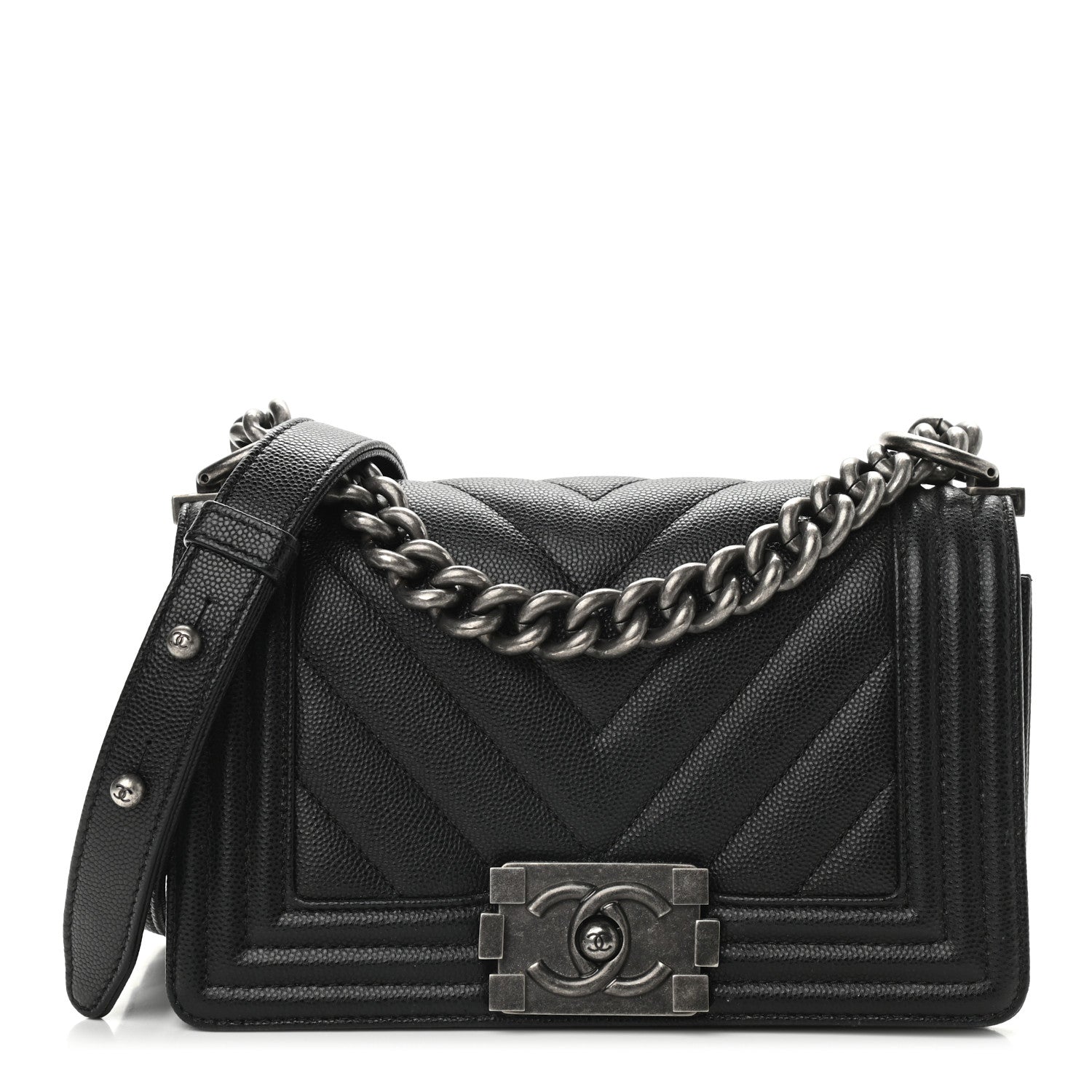 Chanel Caviar Chevron Quilted Small Boy Flap Black 1 of 10