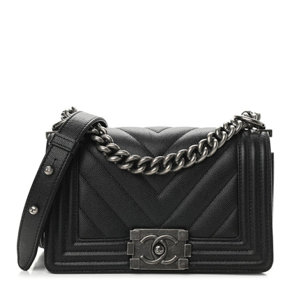 Chanel Caviar Chevron Quilted Small Boy Flap Black 1 of 10