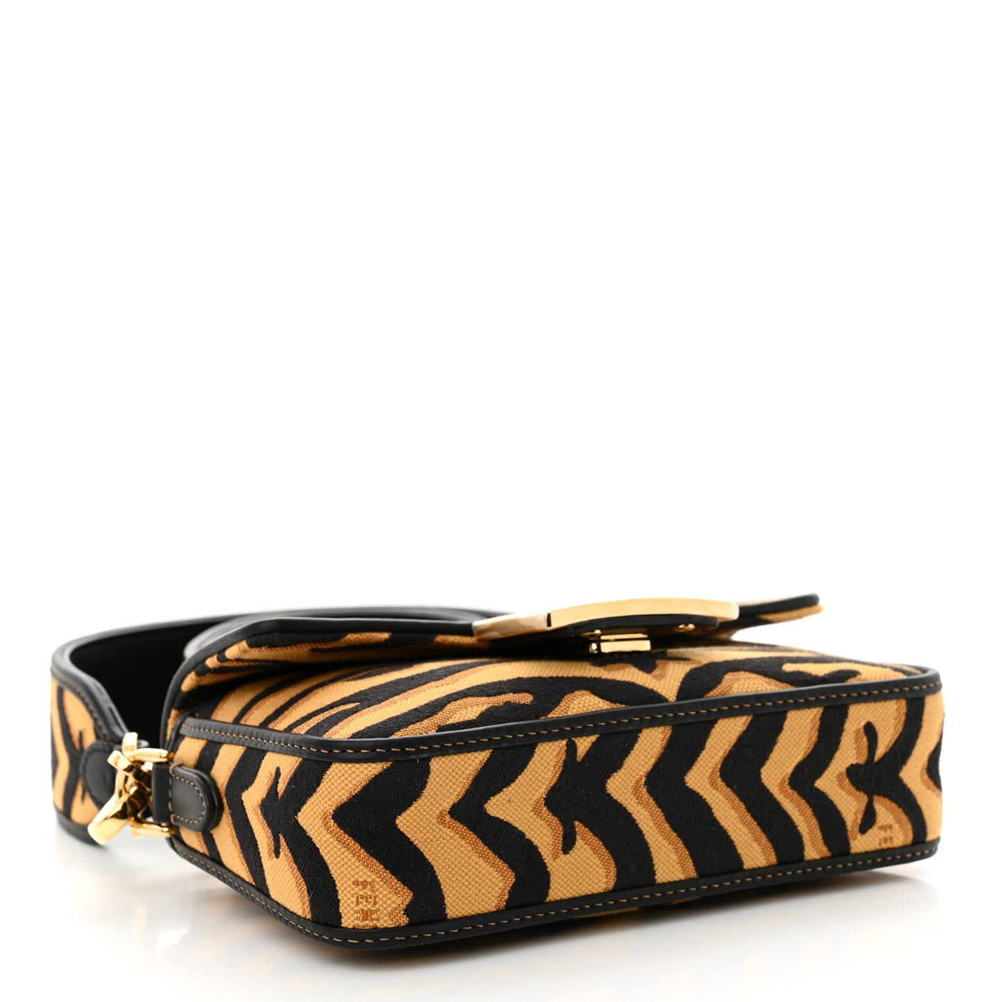 Canvas Chinese New Year Tiger Embroidered Mini Baguette Black Dark Yellow