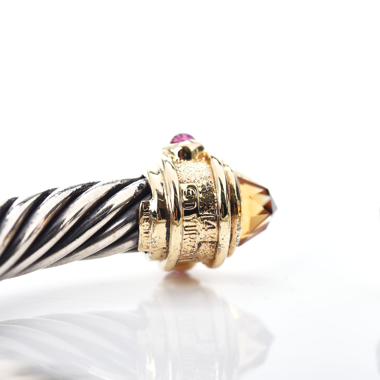 David Yurman Sterling Silver 14K Yellow Gold Citrine Tourmaline 7mm Cable Renaissance Bracelet 4 of 4