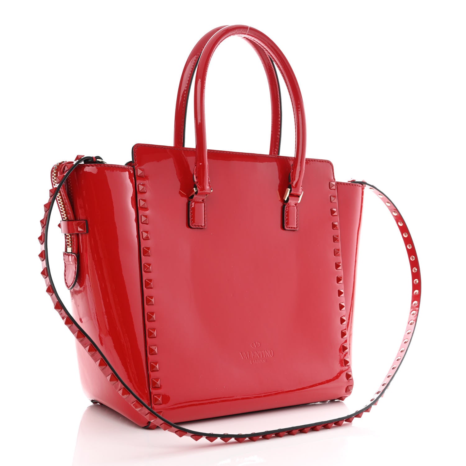 Valentino Garavani Patent Monochrome Rockstud Double Handle Tote Rosso Valentino 2 of 9
