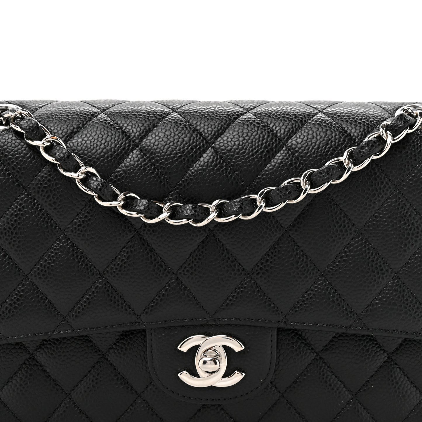 Caviar Quilted Medium Double Flap Black