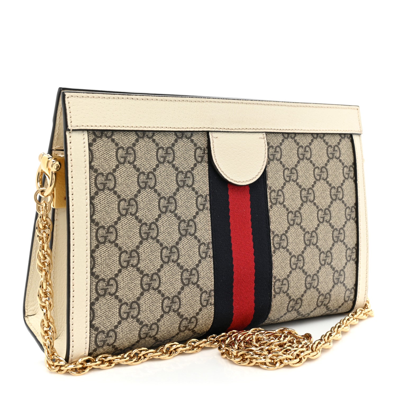 Gucci GG Supreme Monogram Textured Calfskin Web Small Ophidia Chain Shoulder Bag Beige Ebony Mystic White 3 of 17