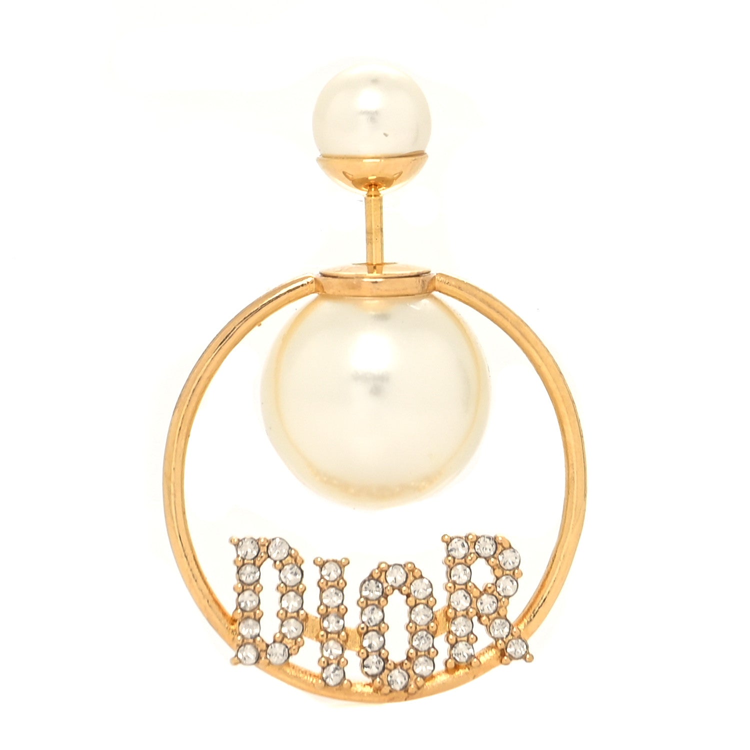 Christian Dior Pearl Crystal Logo Tribales Earring Gold 1 of 4