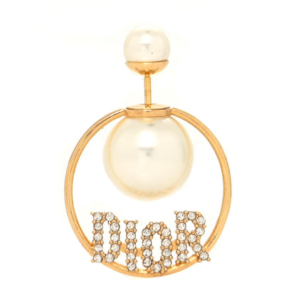 Christian Dior Pearl Crystal Logo Tribales Earring Gold 1 of 4