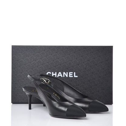 Chanel Goatskin Grosgrain Cap Toe CC Slingback Sandals 36.5 Black 9 of 9