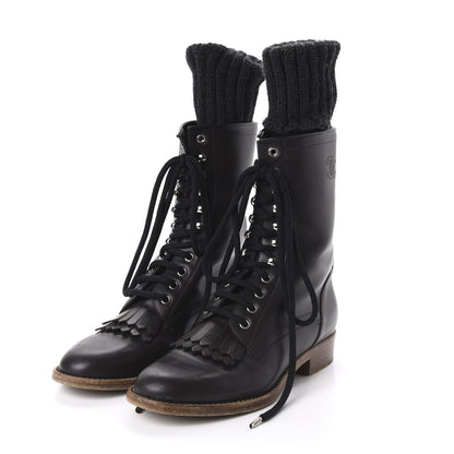 Chanel Calfskin Sock High CC Combat Boots 39 Black 3 of 6