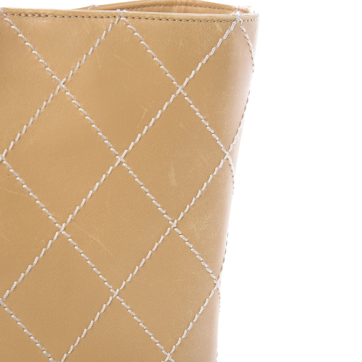 Calfskin Contrast Stitch Surpique Tote Beige