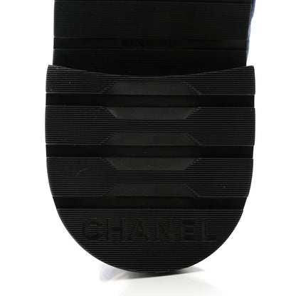 Chanel Shiny Calfskin Velvet Quilted Lace Up Combat Boots 38 Blue Black 8 of 8