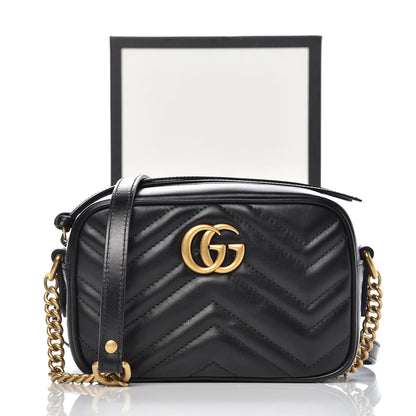 Gucci Calfskin Matelasse Mini GG Marmont Chain Shoulder Bag Black 8 of 8