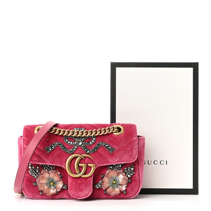 Gucci Velvet Matelasse Embroidered Mini GG Marmont Shoulder Bag Light Raspberry Rose 11 of 11