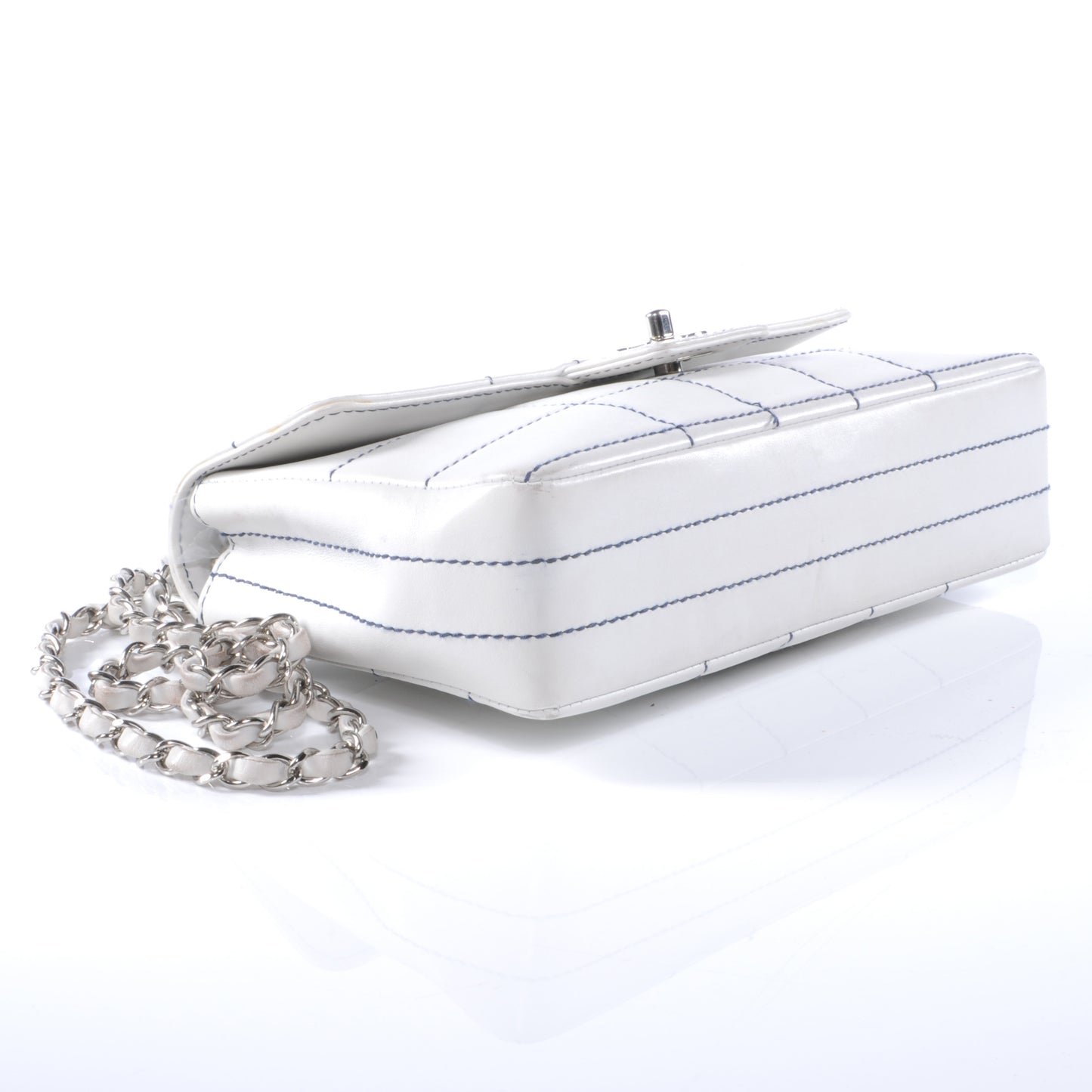 Lambskin Contrast Stitch Medium Flap White