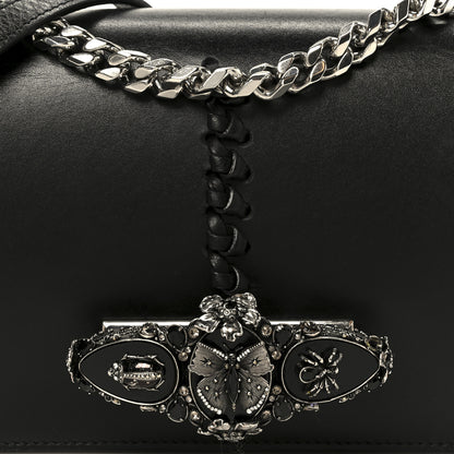 Alexander McQueen Calfskin Stitched Butterfly Jeweled Knuckle Satchel Black 9 of 11