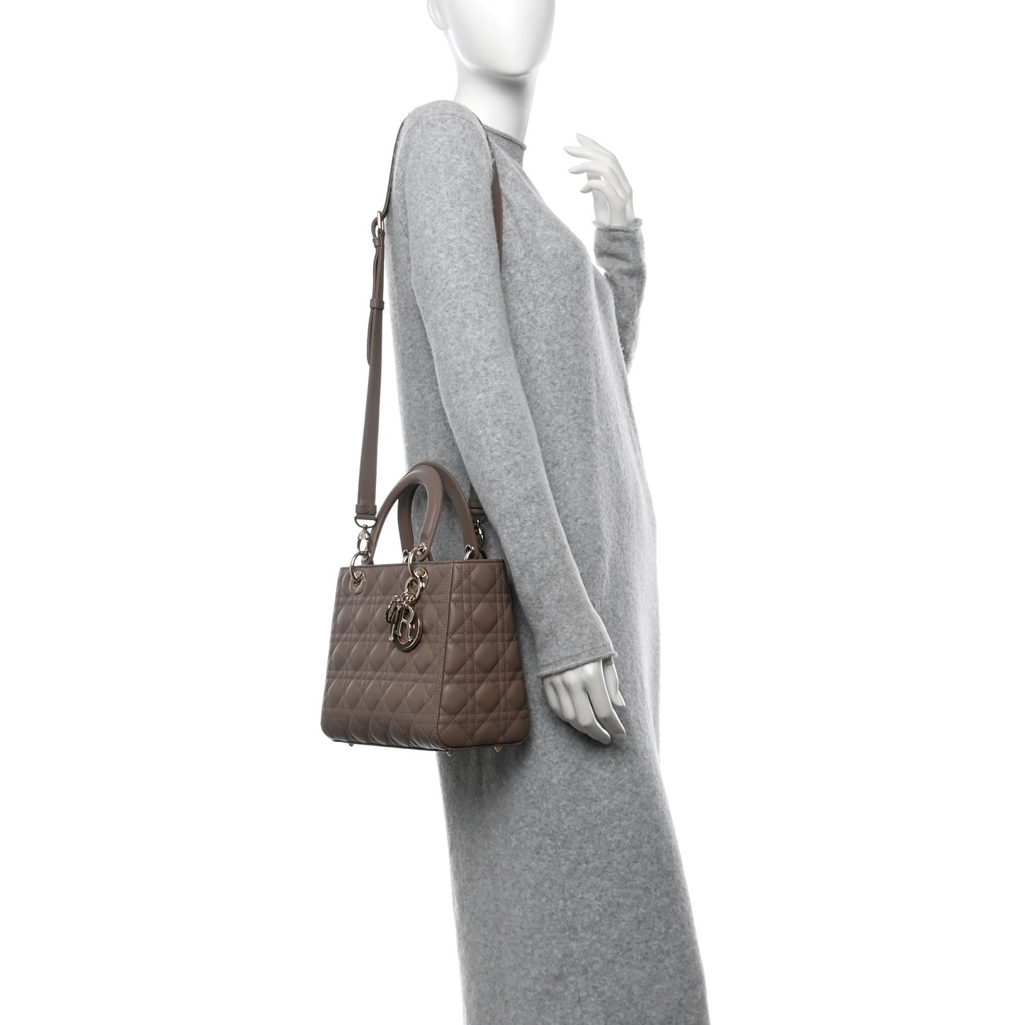 Lambskin Cannage Medium Lady Dior Warm Taupe