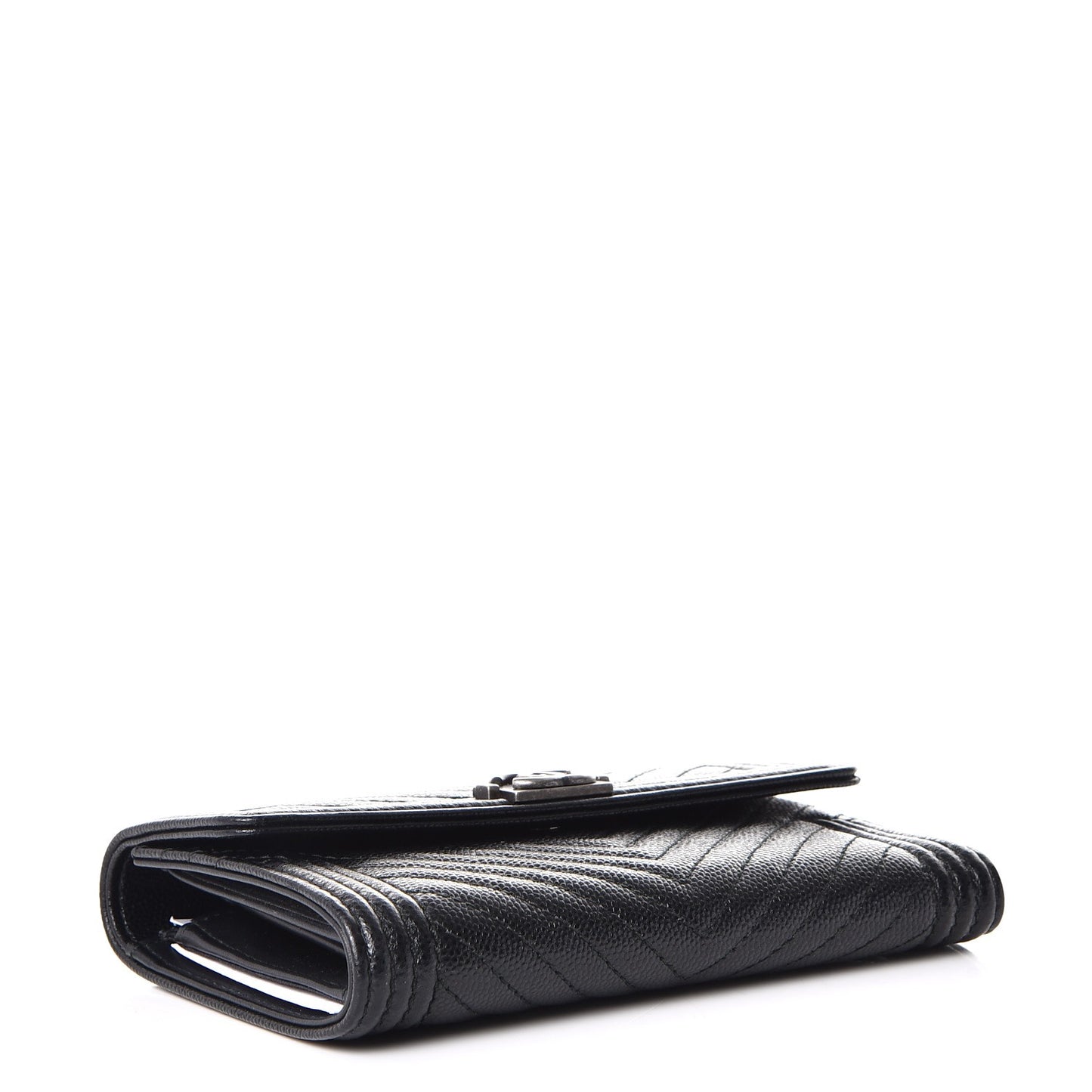 Caviar Chevron Quilted Small Boy Flap Wallet Black